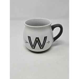 THRESHOLD TARGET WHITE & GREY MONOGRAM INITIAL W COFFEE MUG CUP BEVERAGE RETIRED